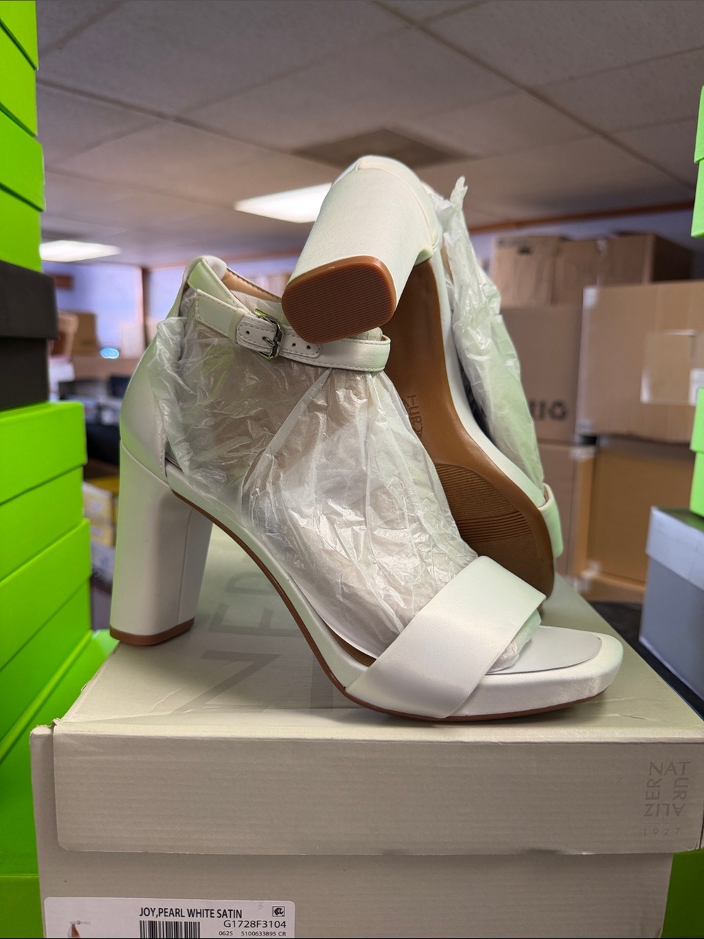Naturalizer Joy  Pearl White Block Heel Sandals with Ankle Strap
